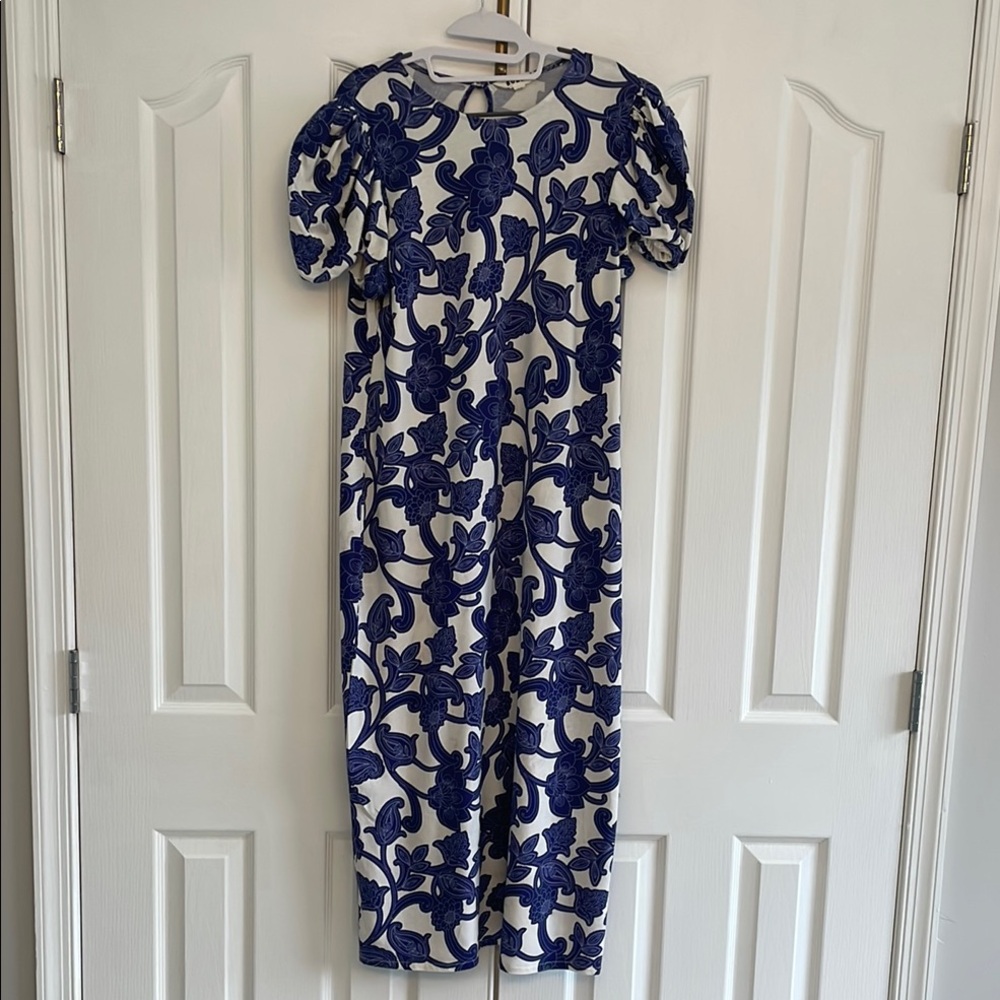 Boden Floral Blue and White Dress